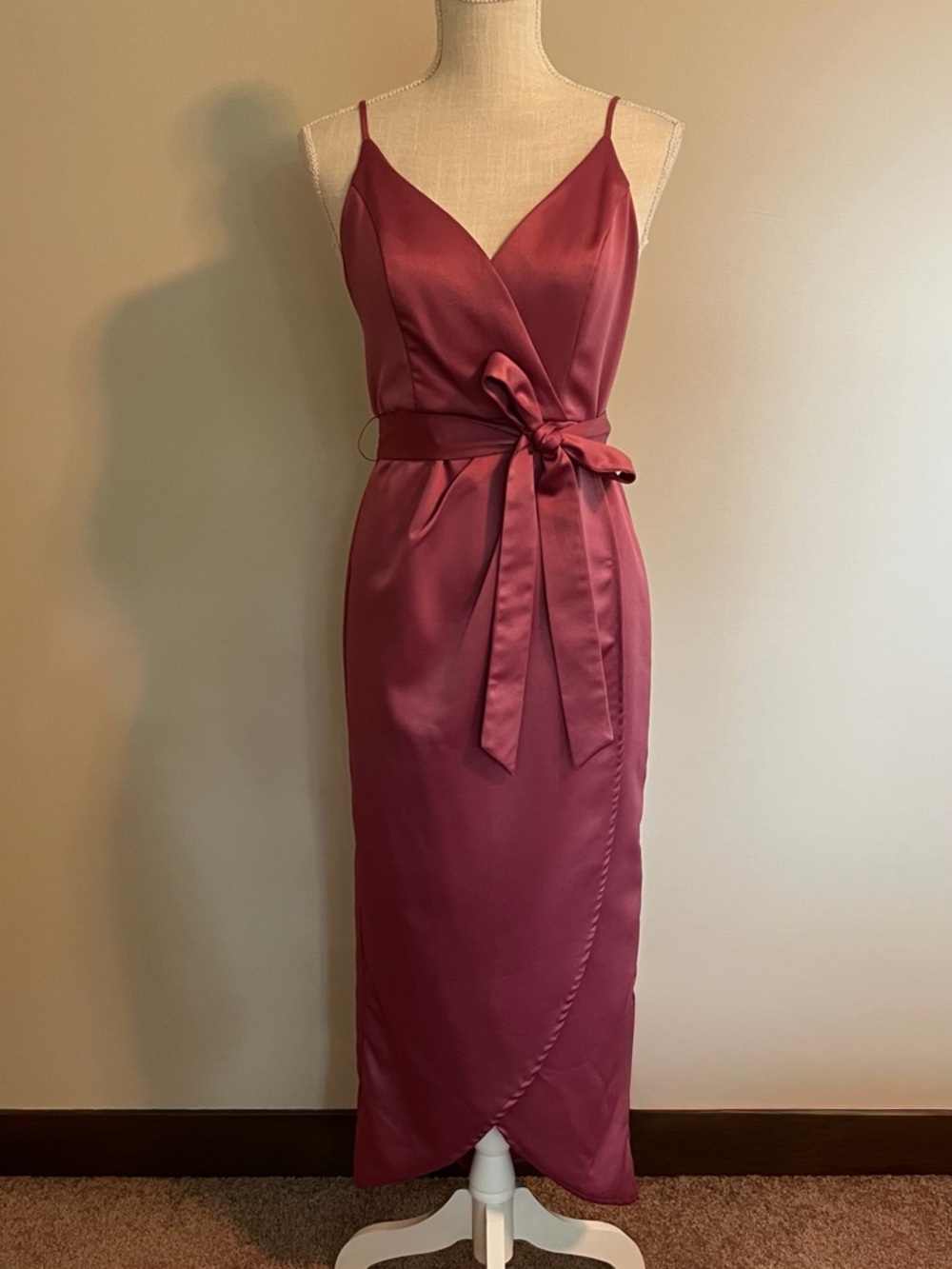 Satin Wrap Midi Dress